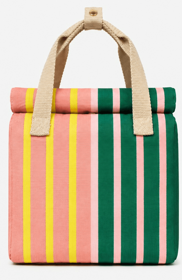 Pink, yellow and green stripe lunch bag
