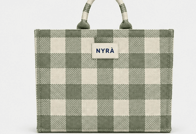 Sage check tote