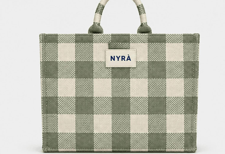 Sage check tote