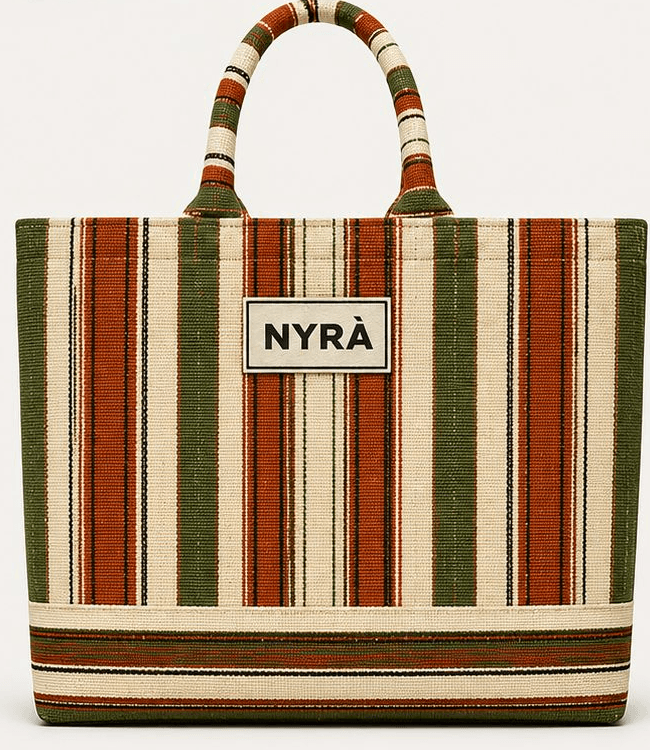Terracotta and olive stripe tote